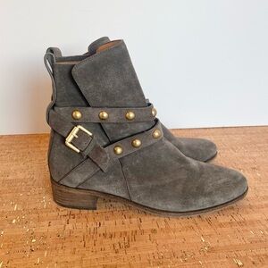 See by Chloe Grey Suede Studded Ankle Boots